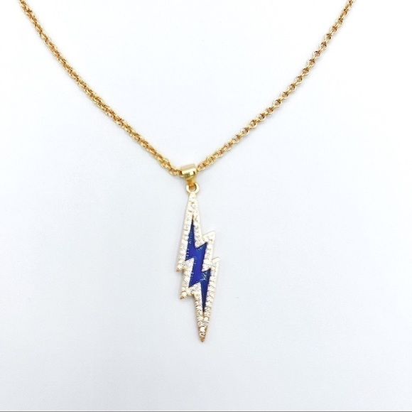 Gold Necklace with Enamel Lightening Bolt Pendant. - Picture 1 of 2